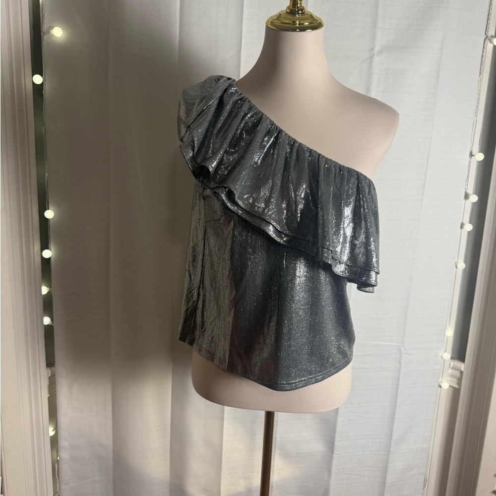 TCEC Silver Sequin Asymmetrical Blouse